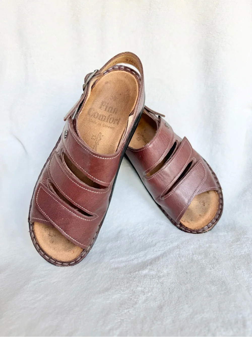 Finn Comfort Sylt Sandals Womens Brown Leather Soft Footbed Size EU 39 US 8.5